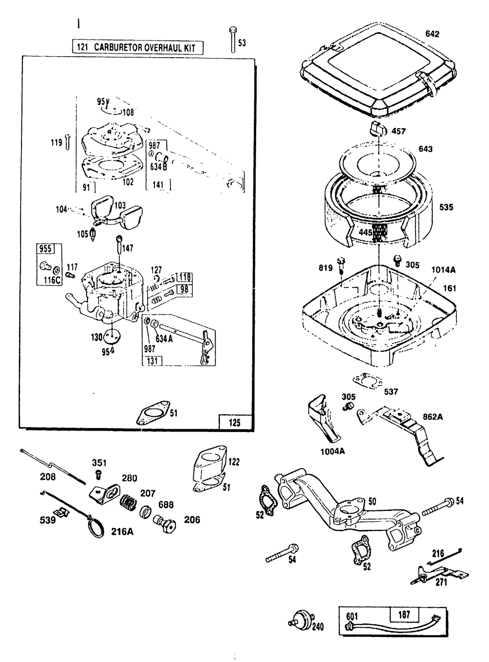 Carburetor And Air Filter Diagram and Parts List for 9163-1-4W113C  Briggs and Stratton Generator